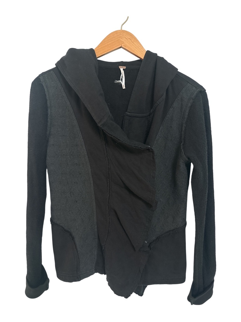Free People black multi-textured hooded jacket